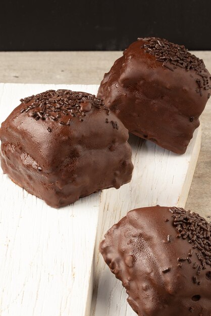 Chocolate honey cookies on wooden table