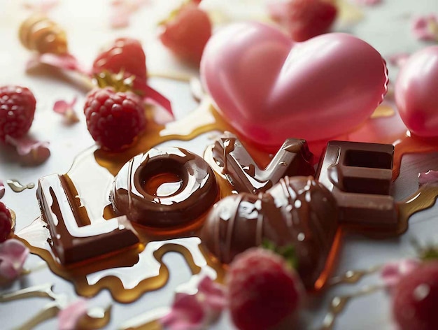 チョコレートと蜂蜜のミックス バレンタインデーの要素 愛の背景