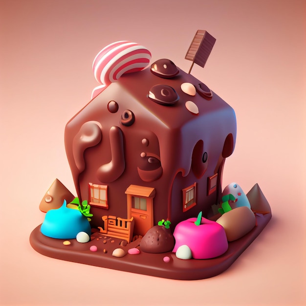 Photo chocolate house cute sweet house 3d render illustration
