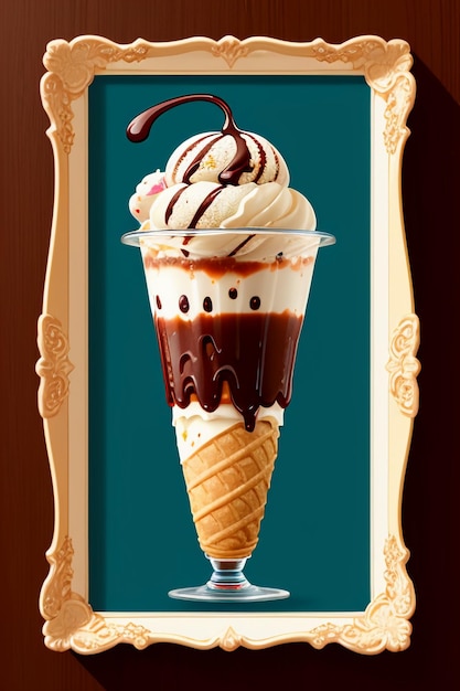 チョコレートアイスクリームコーンケーキアフタヌーンティースナックおいしいおいしいドリンクの壁紙の背景