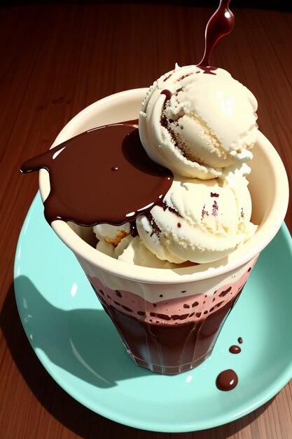Photo chocolate ice cream cone cake afternoon tea snack delicious delicious drink wallpaper background