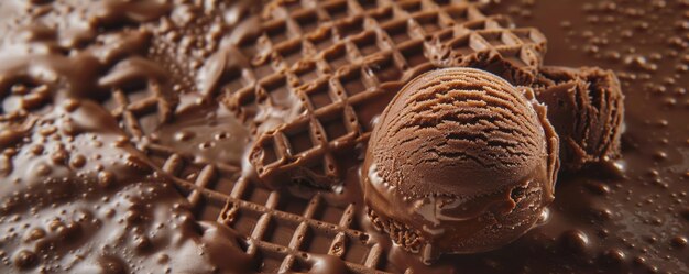 Chocolate Ice Cream Cone on Waffle