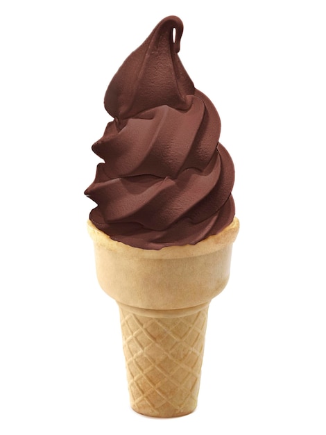 Chocolate Ice cream in the cone on white background