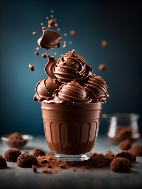 Chocolate ice cream gelato floating classic delicious dessert Cinematic advertising photography