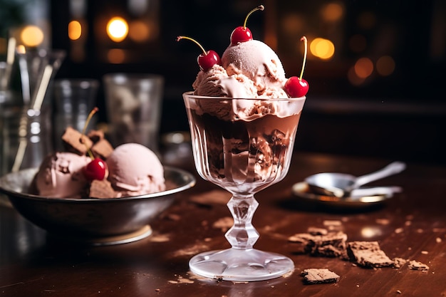 写真 ガラスのチョコレートアイスクリーム