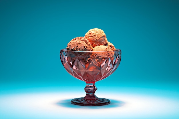 Photo chocolate ice cream in pink glass bowl