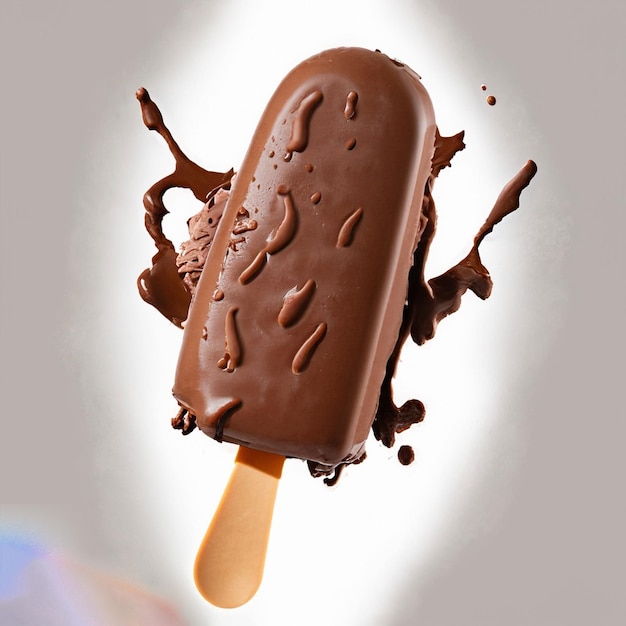 Foto gelato al cioccolato pop stickless con splash su sfondo bianco ai generativa