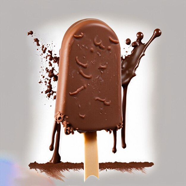 Foto gelato al cioccolato pop stickless con splash su sfondo bianco ai generativa