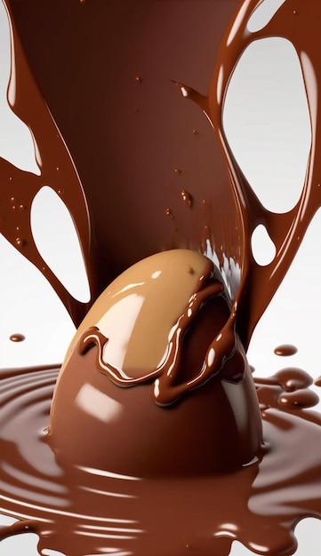 A chocolate ice cream scoop is dropped into a puddle.