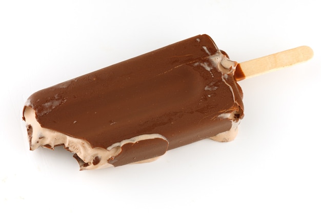 Chocolate ice cream on a stick bitten melts