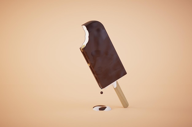Chocolate ice cream on a stick on pastel background 3d render
