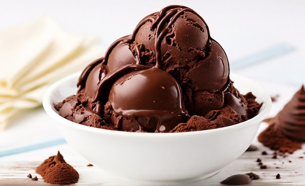 Chocolate ice cream with chocolate topping