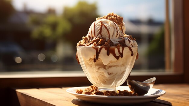 Chocolate ice cream with cookies