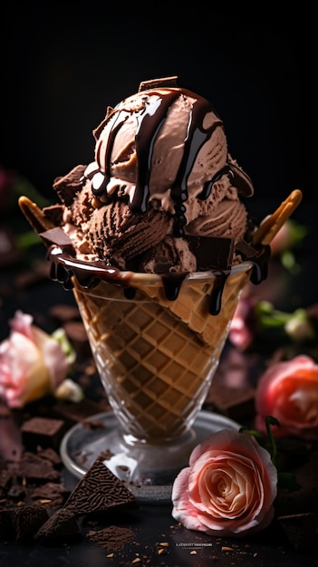 Chocolate ice cream with sauce