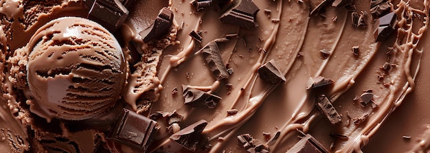 Chocolate ice cream with syrup close up