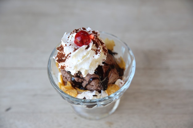 Chocolate icecream on wood background