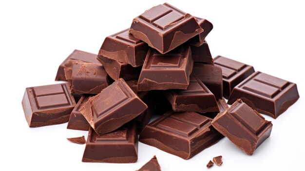 写真 白い黒いチョコレートと甘い白い背景のチョコロートキャンディの壊れたピース