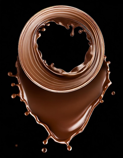 チョコレートの散らばったスプラッシュはクリッピングパス 3D レンダリングで波の円を形成します