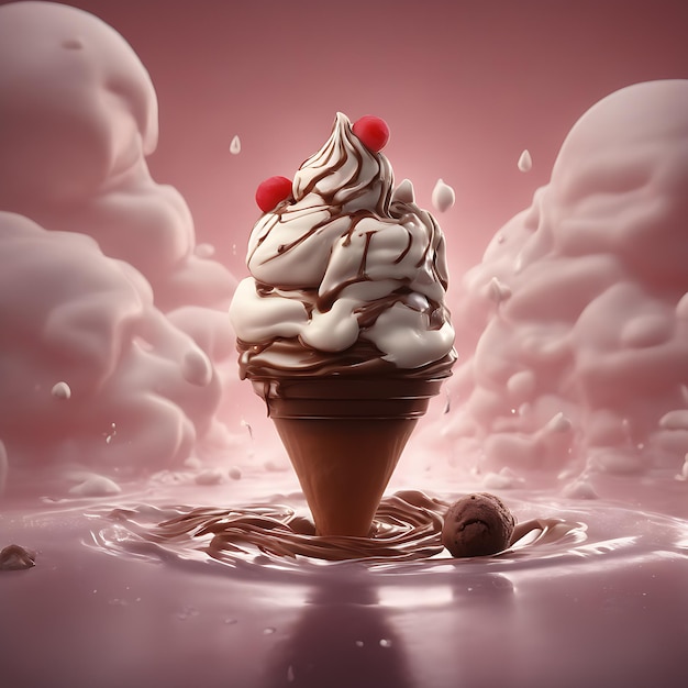 A chocolate lake with ice cream cinematic style perfect composition beautiful detailed