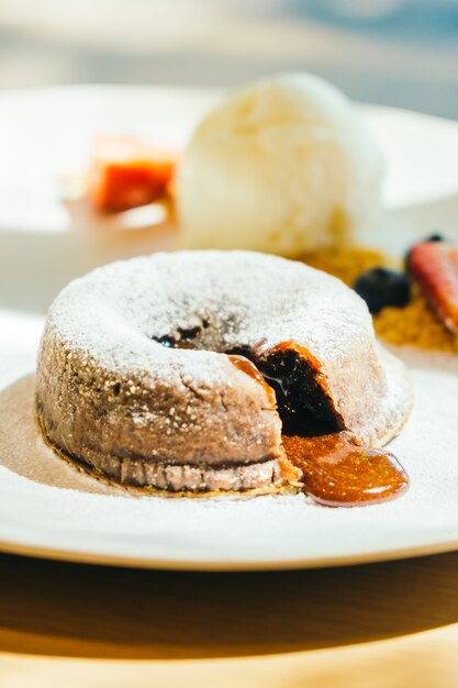 Chocolate lava cake with ice cream