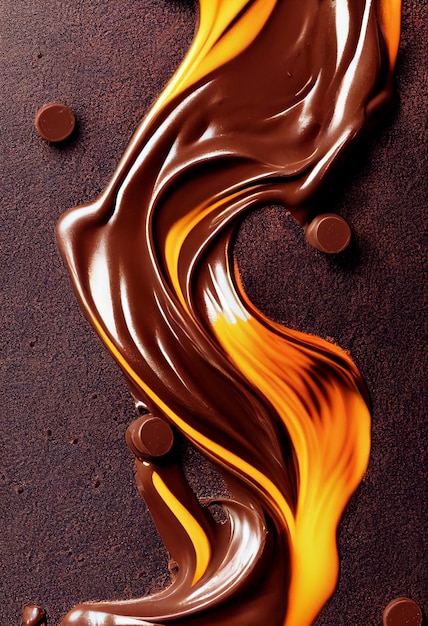 Chocolate liquid moving chocolate forming into small beautiful pralines and chocolate splashes liquid smoky no gravity floating together playful mix dynamic movement rich structure Food