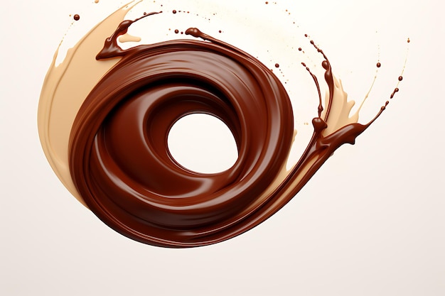 チョコレートの液体の巻き スプラッシュと背景に隔離された滴
