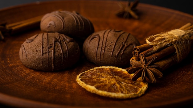 Chocolate liver on a plate with spices