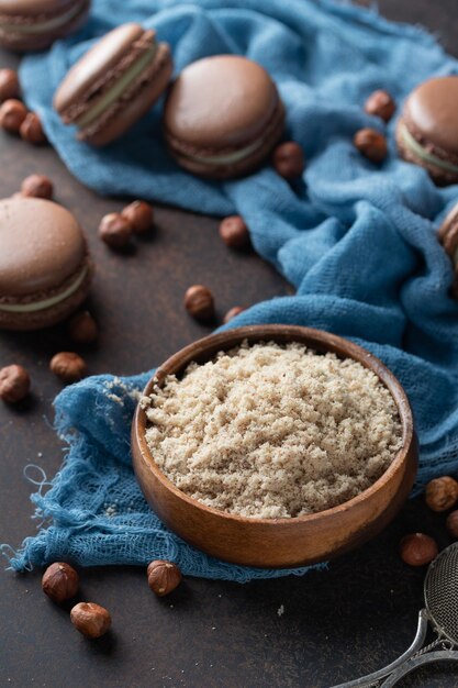 Chocolate macaroons with hazelnut flour