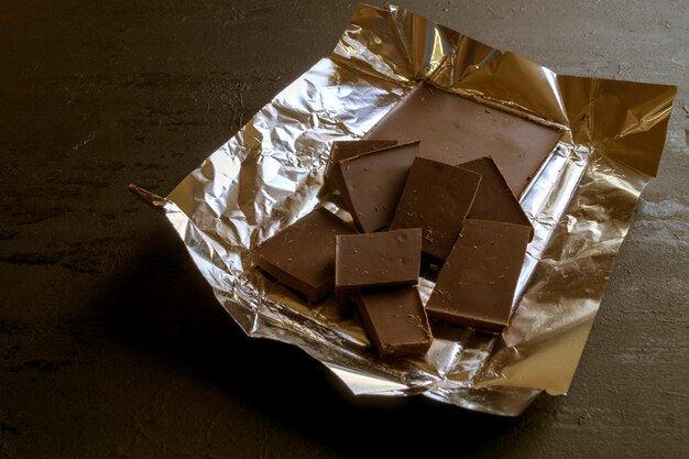 Photo chocolate mangled to pieces.