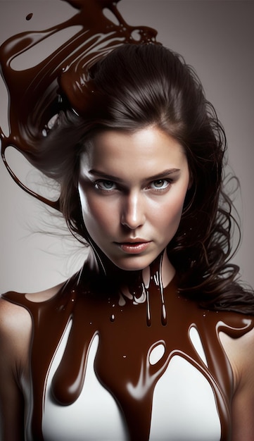 Chocolate melting on girl face image generative AI