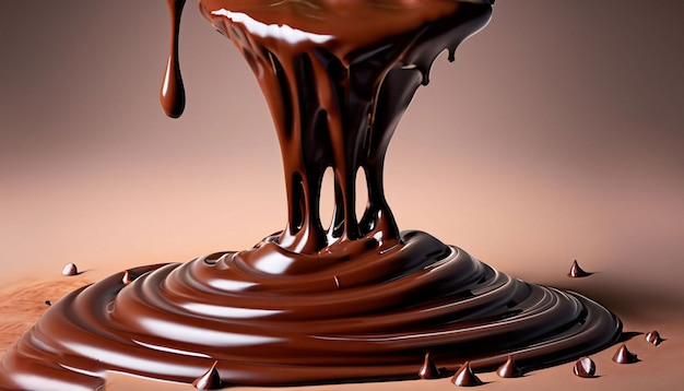 A chocolate melting into a small bowl of melted chocolate.