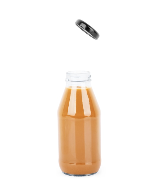 Chocolate milk in bottle., Isolated on a white background