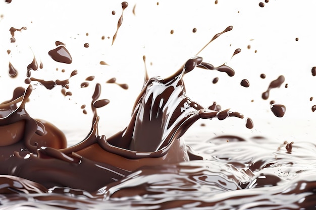 chocolate milk and chocolate wave splashing isolated on white
