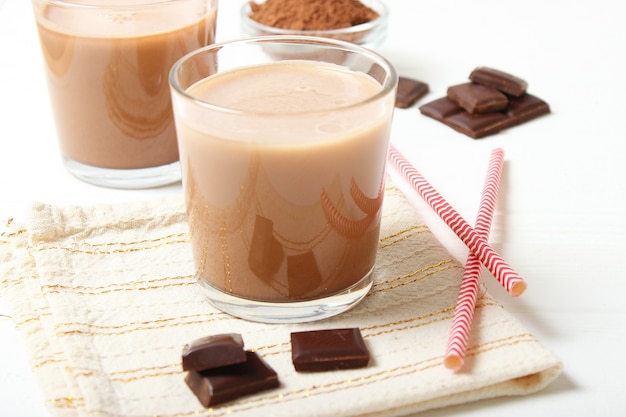 Chocolate milk in a glass on the table