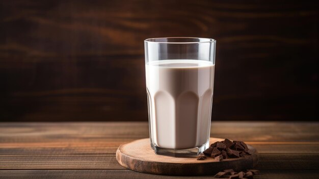 Foto latte al cioccolato in un bicchiere su un tavolo di legno