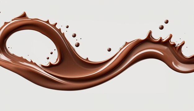 Foto flusso di bevande da dessert con spruzzi di flusso d'onda isolato al latte al cioccolato con schizzi di cioccolato realistico