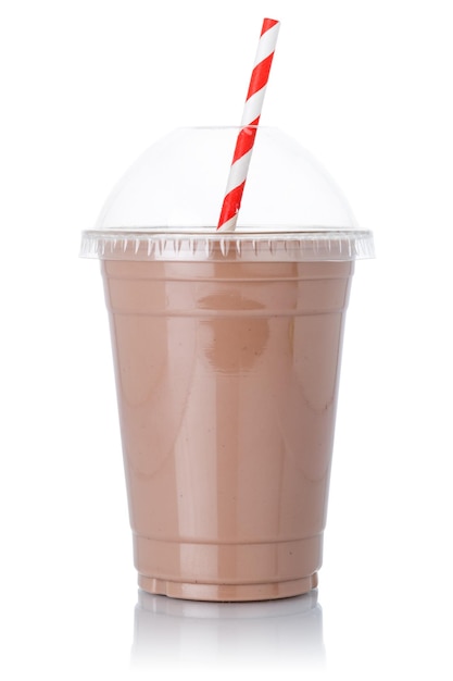 Chocolate milk shake milkshake straw in a cup isolated on white