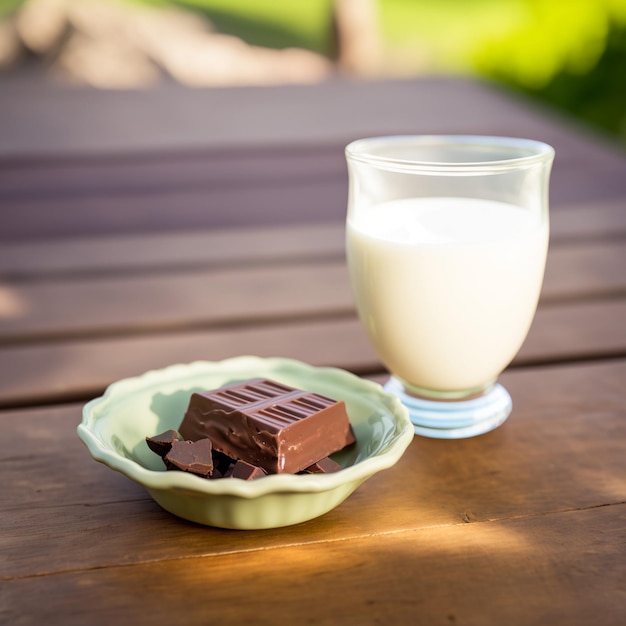 chocolate and milk on wood table background illustration images AI generated