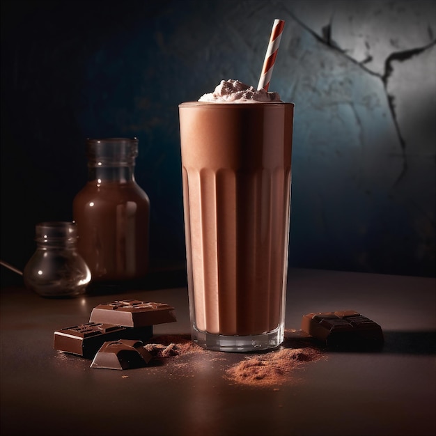 Chocolate milkshake cocktail minimalistic food dessert background generative ai