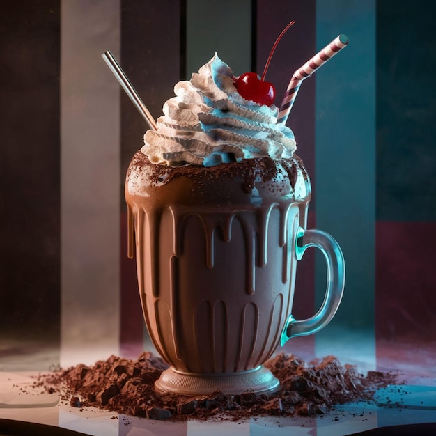 Chocolate milkshake smoothie protein drink cream and chocolate shavings