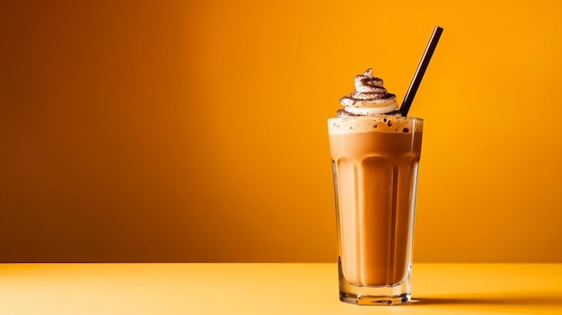 Chocolate milkshake on trendy gradient background Generative AI