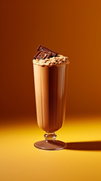 Chocolate milkshake on trendy gradient background Generative AI