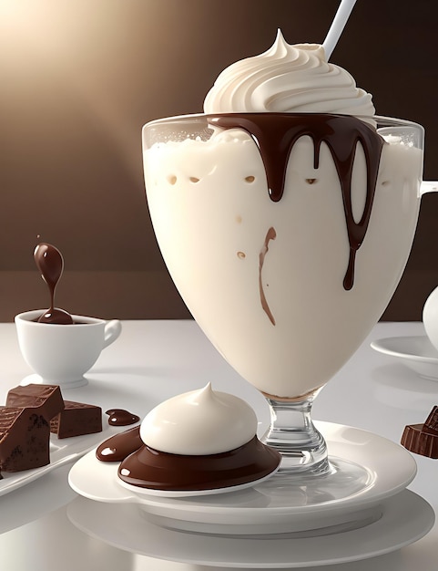 Photo chocolate milkshake with chocolate background