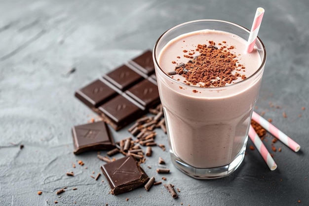 Шоколадный молочный коктейль с шоколадной палочкой на прозрачном фоне