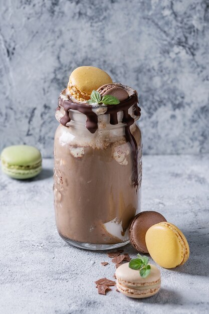 Chocolate milkshake with ice cream