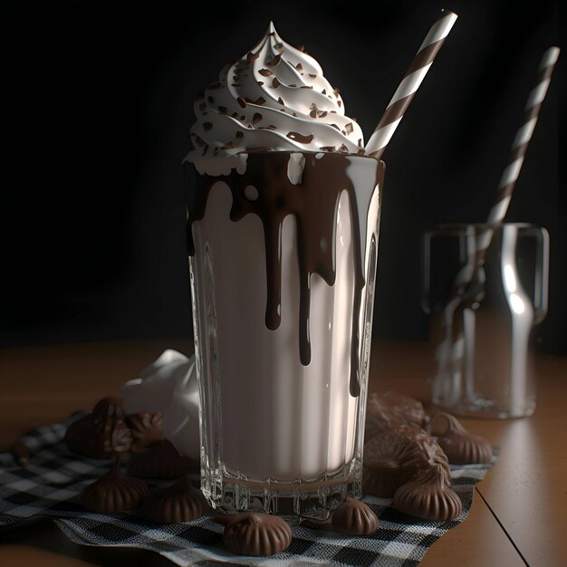 Chocolate milkshake with whipped cream and chocolate candies