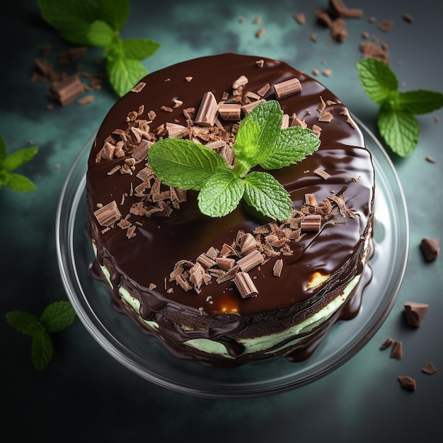 Chocolate mint cake sweet on a clear glass table Generative AI