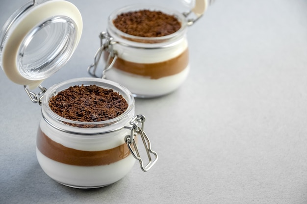 Chocolate mousse dessert on jars