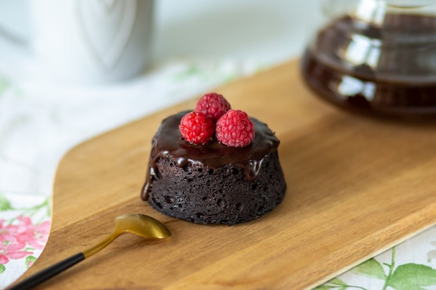 chocolate muffin with raspberries Banana chocolate dessert The sweetness of the diet