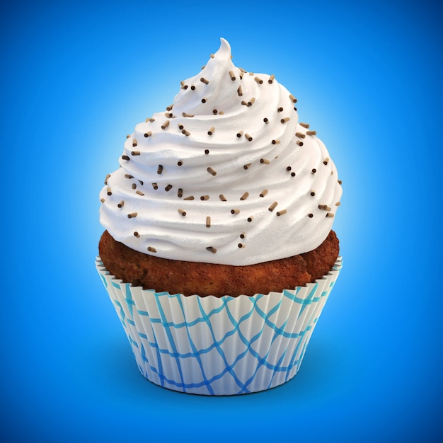 Photo chocolate muffin with white cream topping